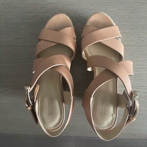 Michael Kors nude Celia Platform Wedge. Gold colored hardware.